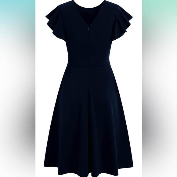 HELYO Women's Semi-Formal Ruffle Sleeves V-Back Work fit and flare dress. (NWT) - Picture 10 of 14
